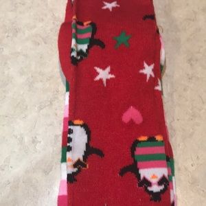 Penguin/pink stripe sock for the Christmas holiday